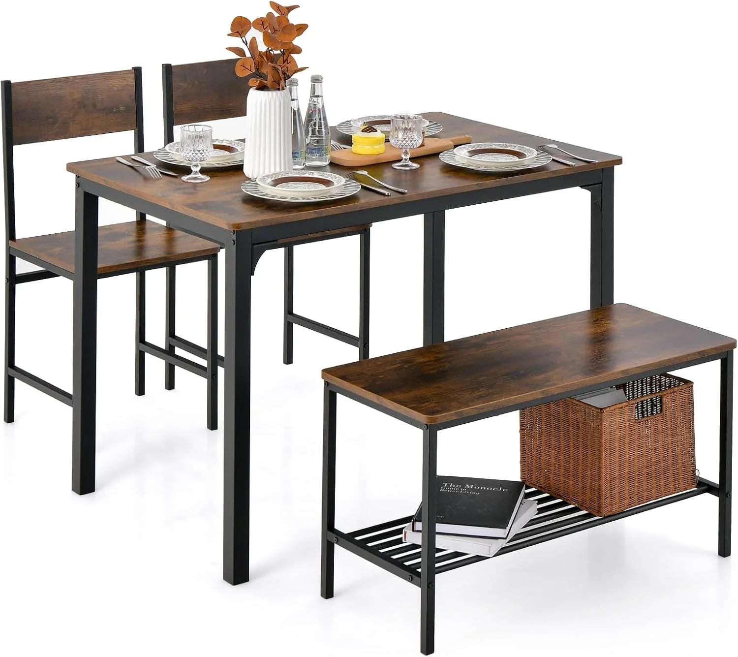 Giantex Dining Table Set for 4 43" Kitchen Table and Chairs Modern Functional Desk Set