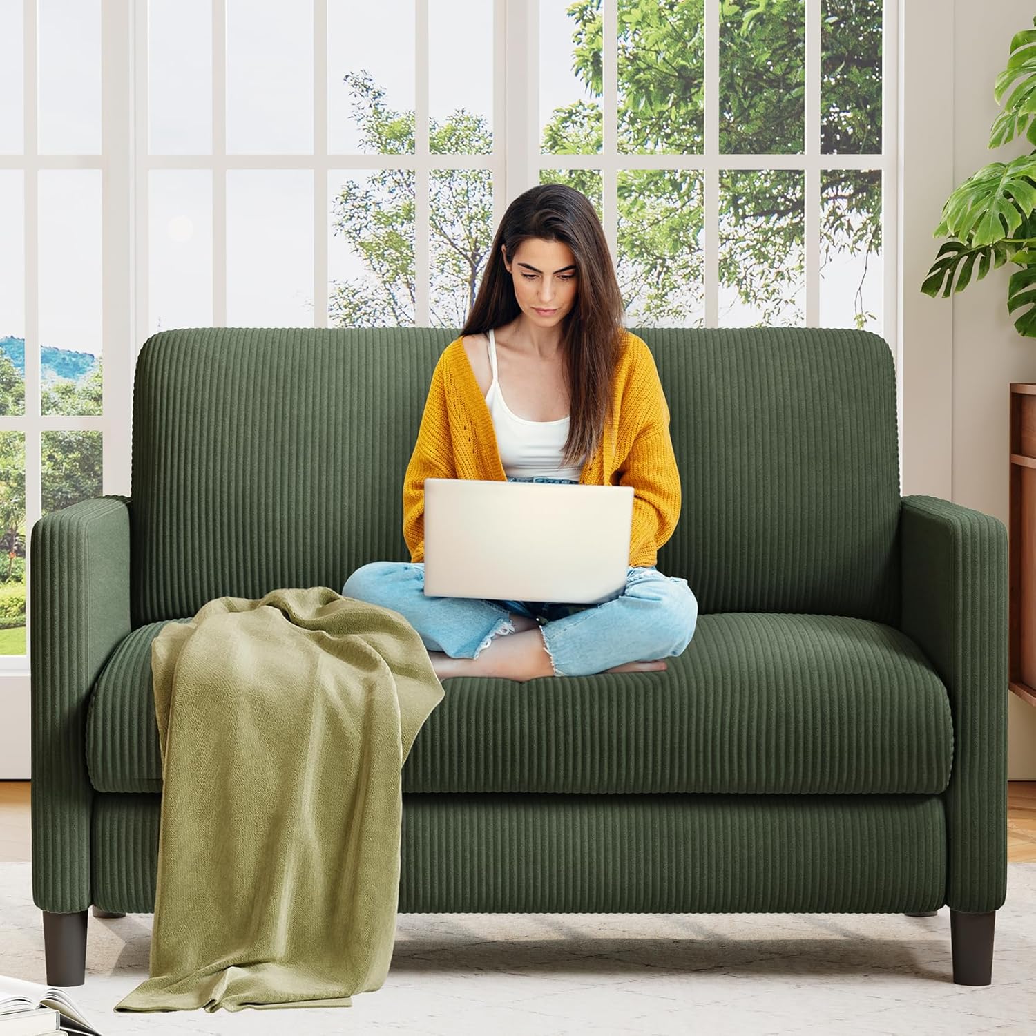 Loveseat Sofa 51" Love Seat Comfy Corduroy Small Loveseat Tool-Free Setup Couch