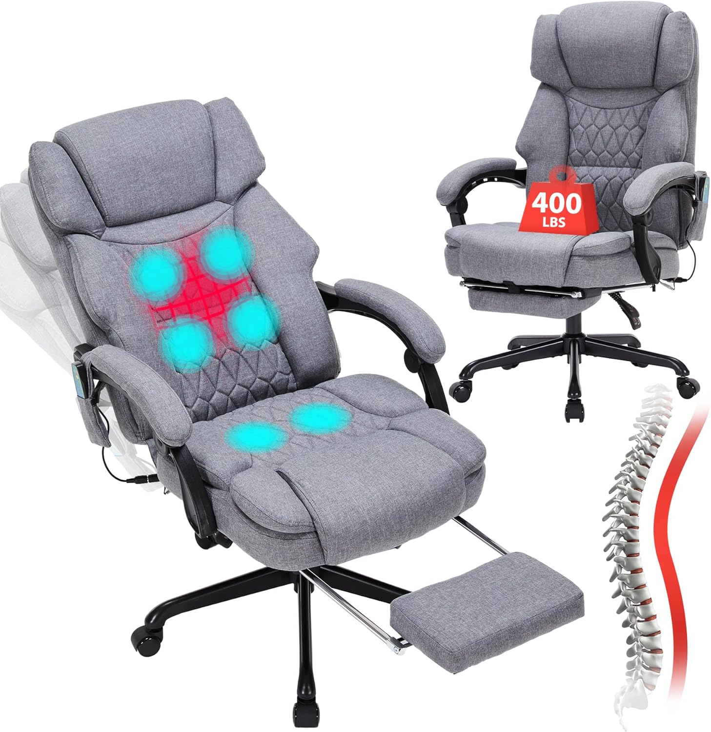 Massage Office Chair with Footrest 6 Point Vibration and Heating Home Executive Office Desk Chair