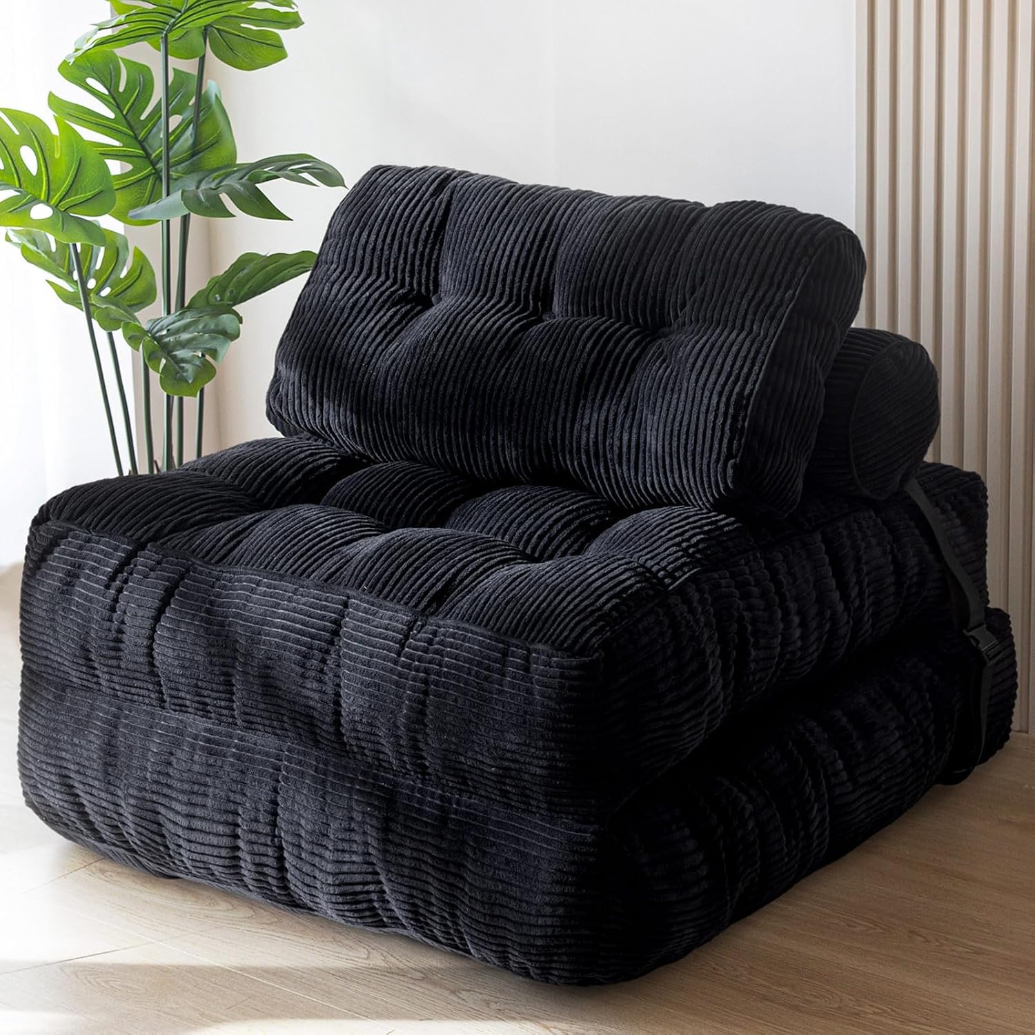 MAXYOYO Folding Sofa Bed, Convertible Sleeper Chair with Pilow Foldable Mattress with Back Support, Portable Fold Out Chair Bed Comfy Floor Sofa Lounge for Living Room Bedroom, Beige, Double