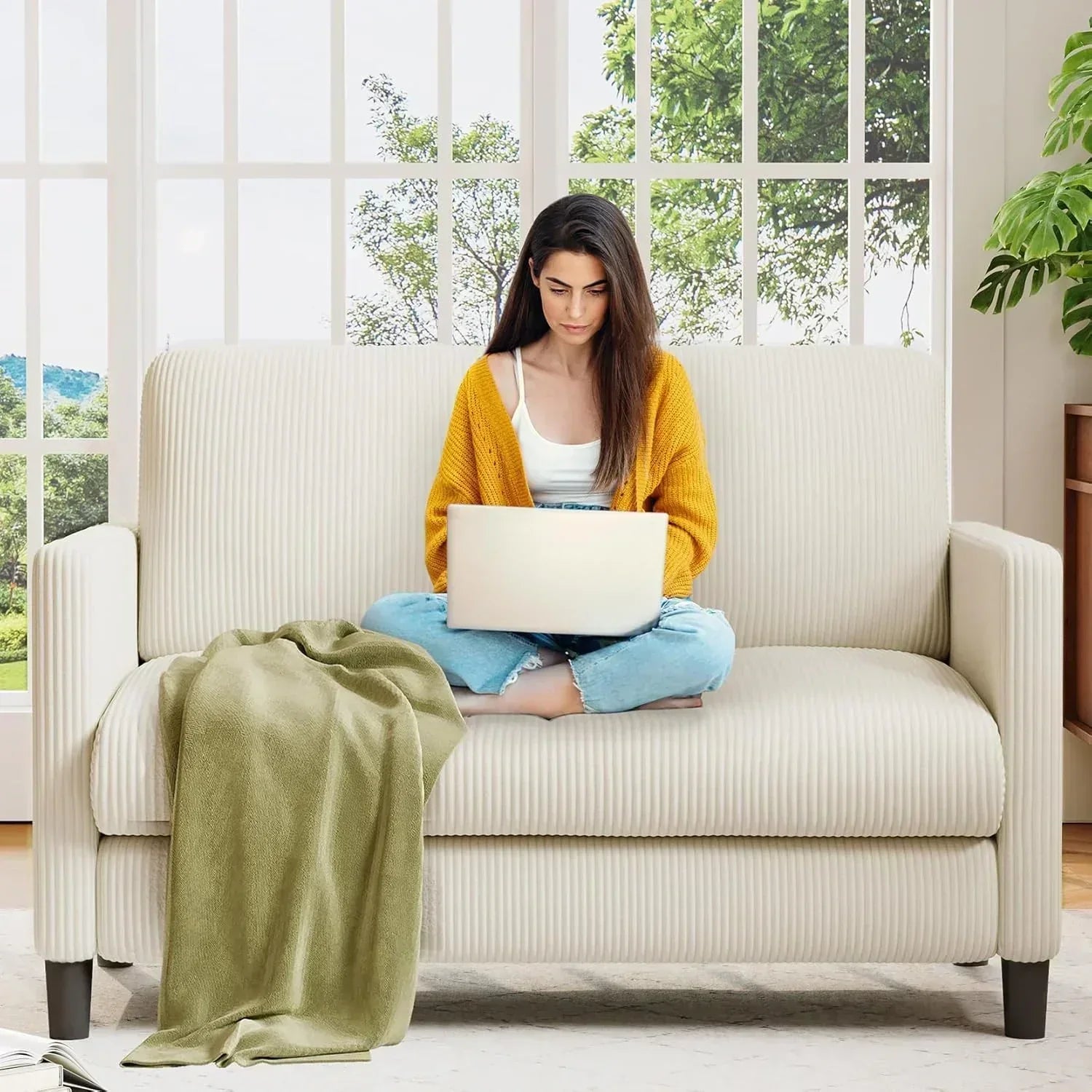 Loveseat Sofa 51" Love Seat Comfy Corduroy Small Loveseat Tool-Free Setup Couch