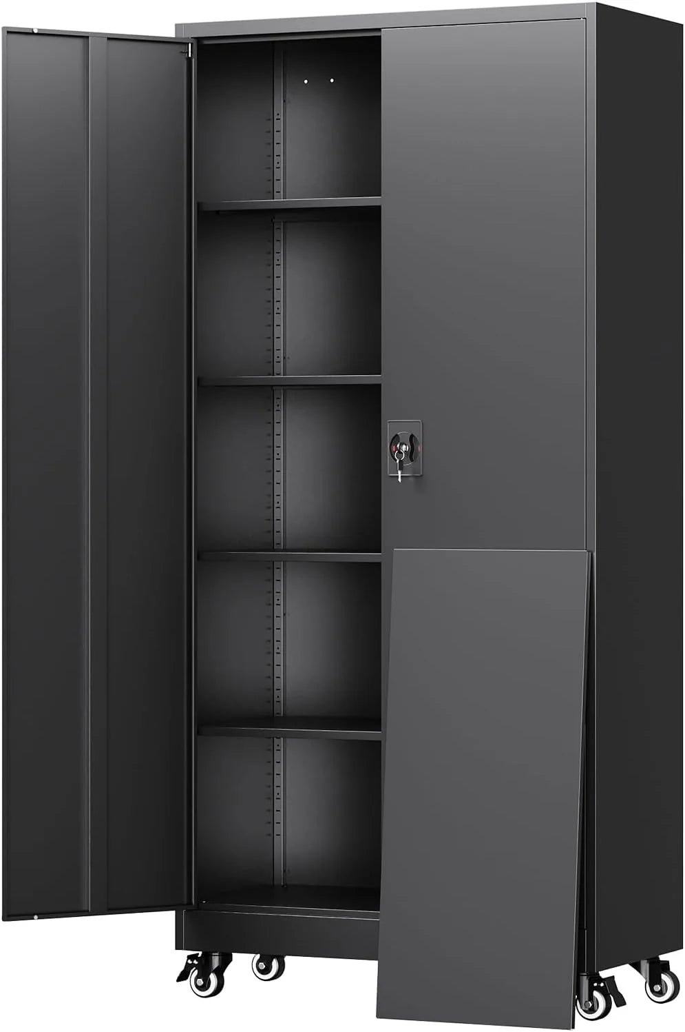 Yizosh Metal Garage Storage Cabinet with 2 Doors and 5 Adjustable Shelves