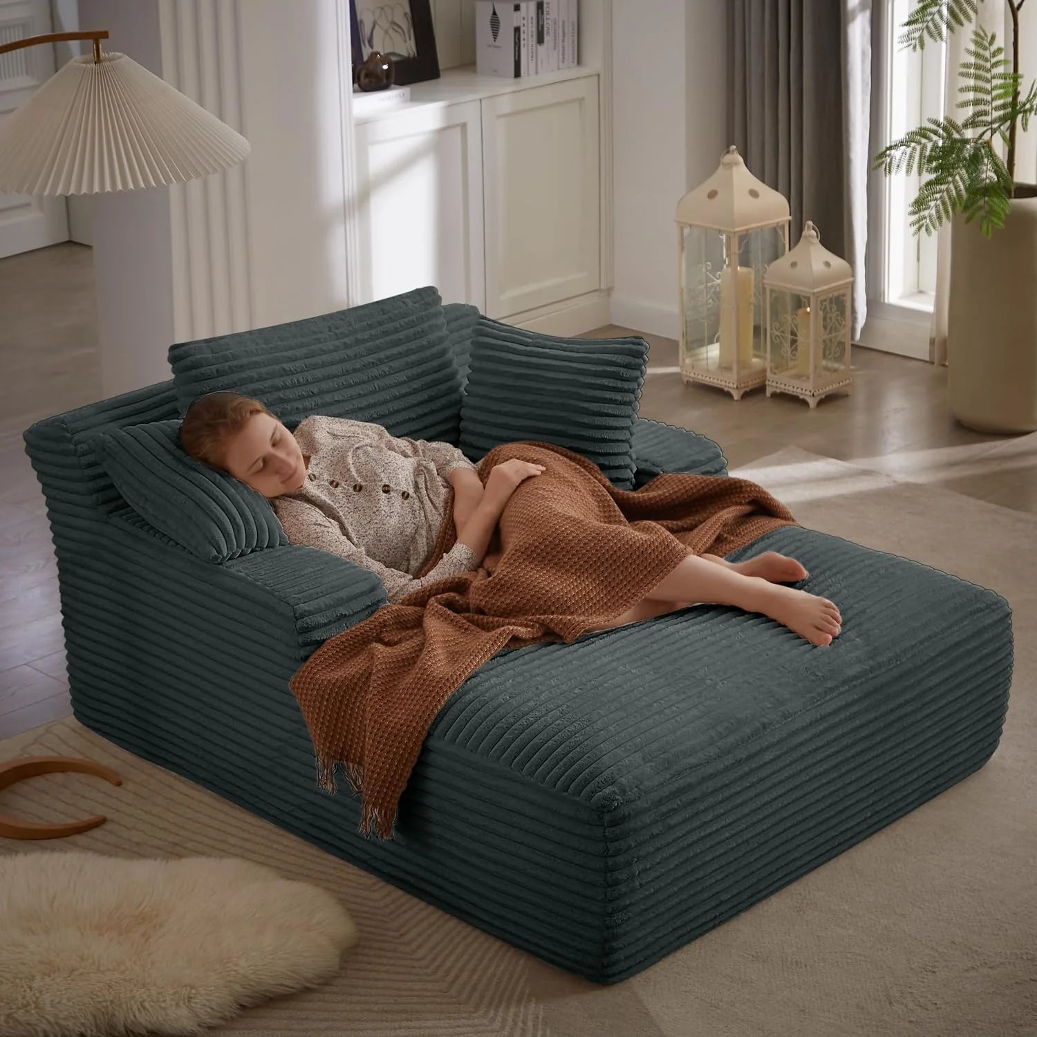 ivoros 50 Inch Chaise Lounge Chair Indoor Oversized Corduroy Upholstered Boneless Sofa Bed