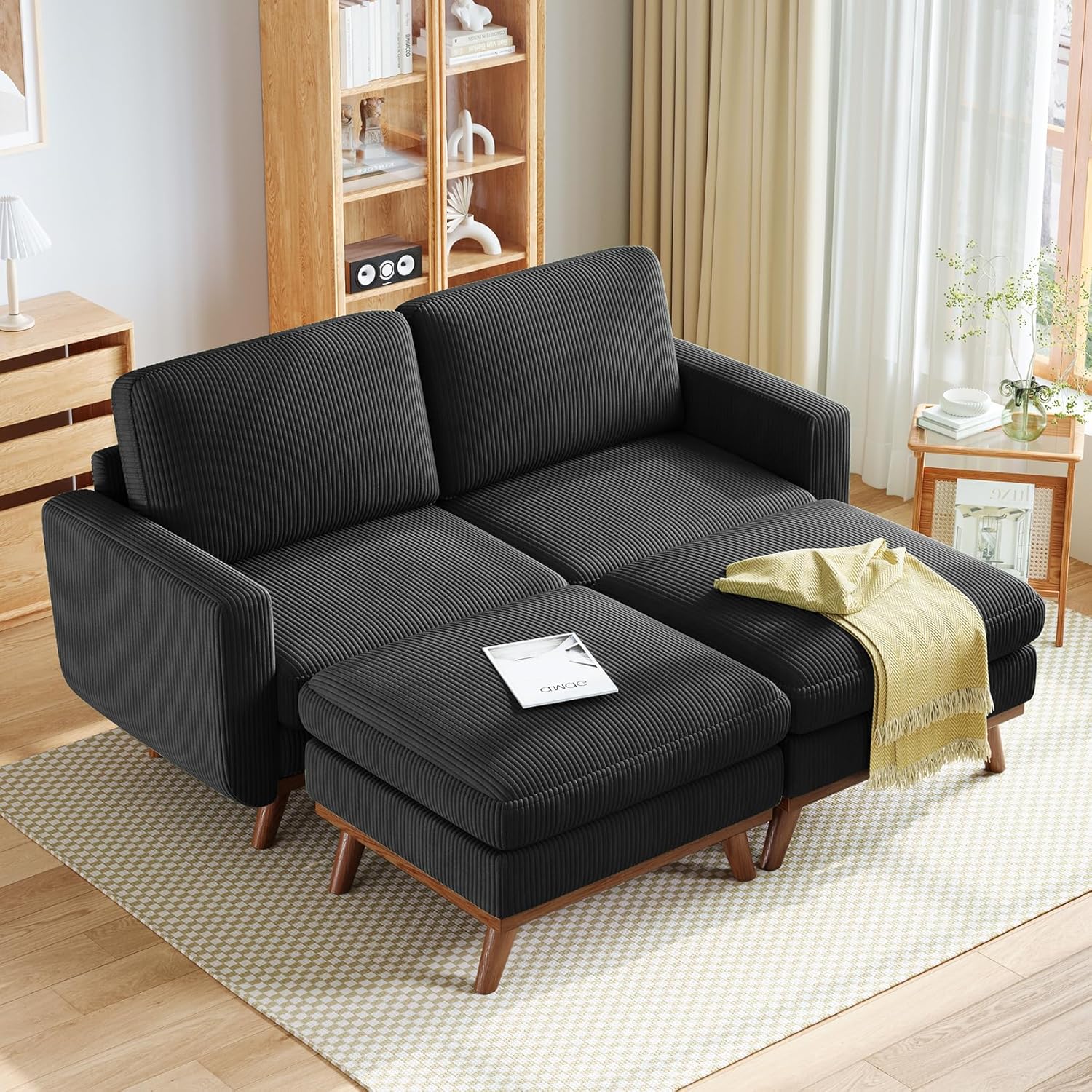 Vesgantti 68" Loveseat Sofa - Green, Comfy Corduroy with Spring Cushion, Solid Wood Frame, Modern Deep Seat, Bedroom & Living Room, Office Couch