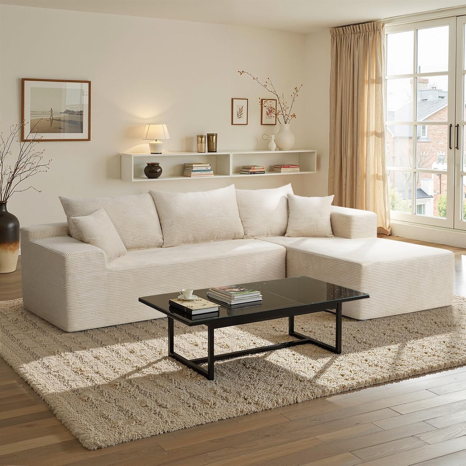 Cloud sofa with L-shaped lounge chair modern modular sofa with deep seats