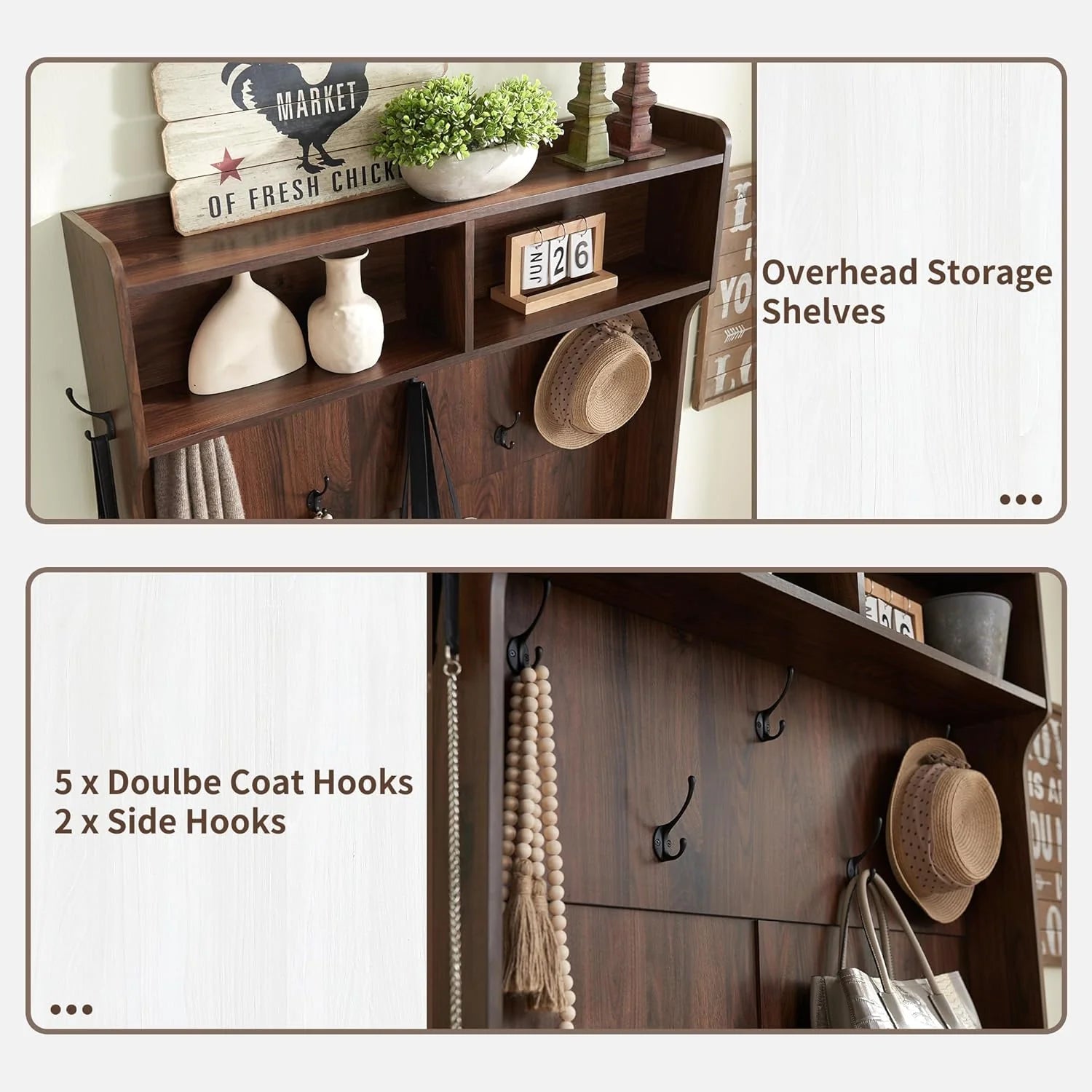 JXQTLINGMU 59" Farmhouse Hall Tree with Shoe Storage, Entryway Bench with 20 Cubbies, 12 Hooks & Sliding Barn Doors, Mudroom Coat Rack Cabinet, Off White