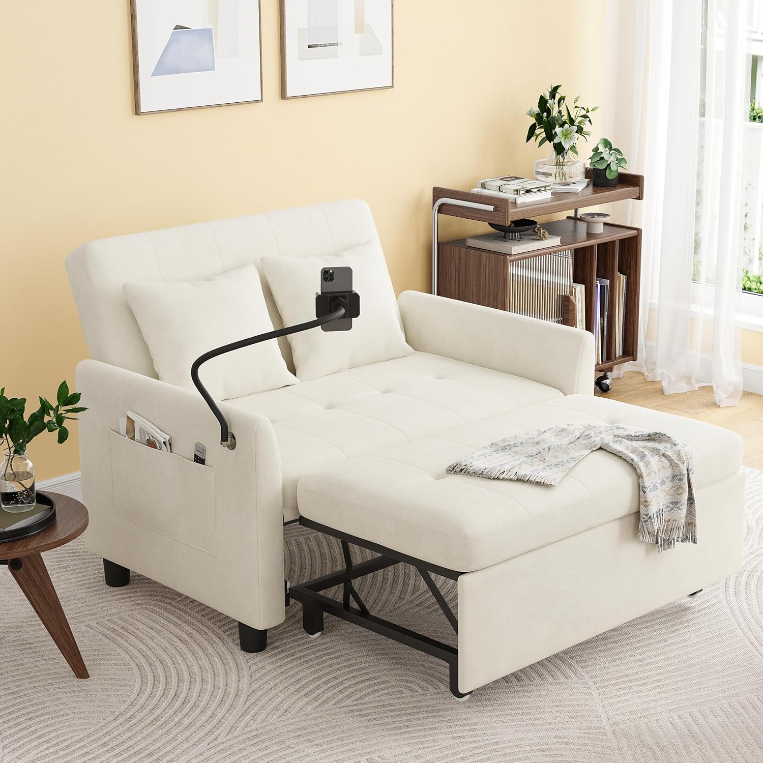 Sleeper Sofa Bed, 3 in 1 Convertible Sleeper Couch Bed Pull Out, Small Loveseat Sofa, Futon Sofa Bed Full Size, 46" Velvet Love Seat