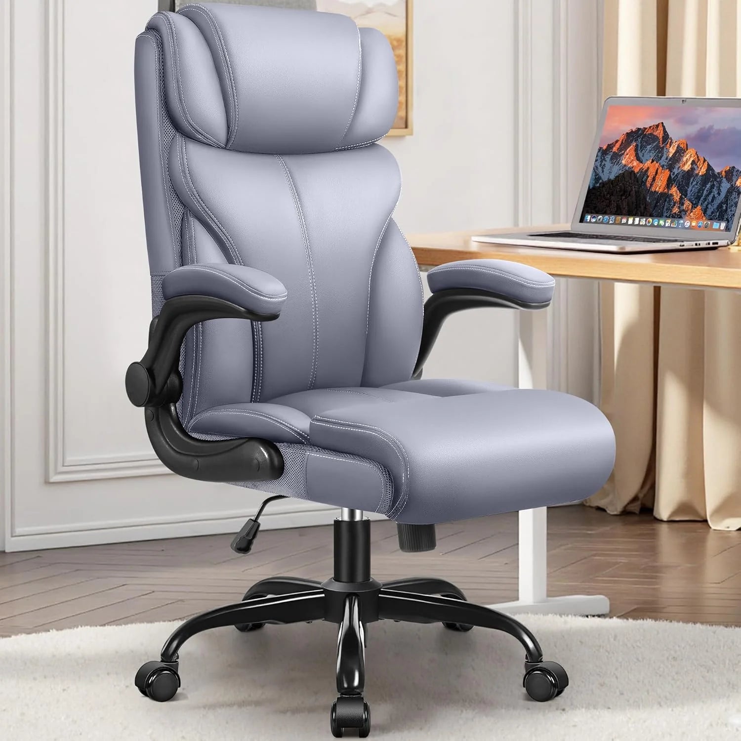 Office Chair Large High-Foot Computer Desk Chair, Breathable Leather Chair Lumbar Support Rotating Computer Chair
