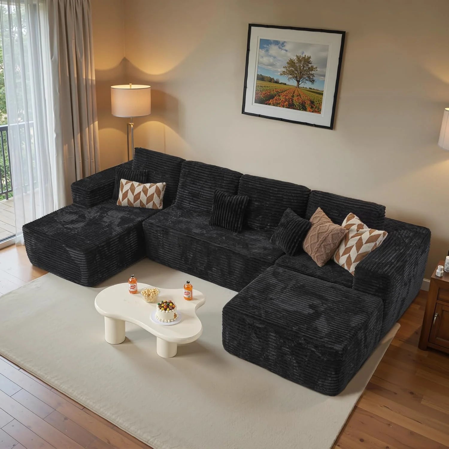 Ovios 104" Cloud Section Sofa L-shaped lounge chair, modern modular sofa