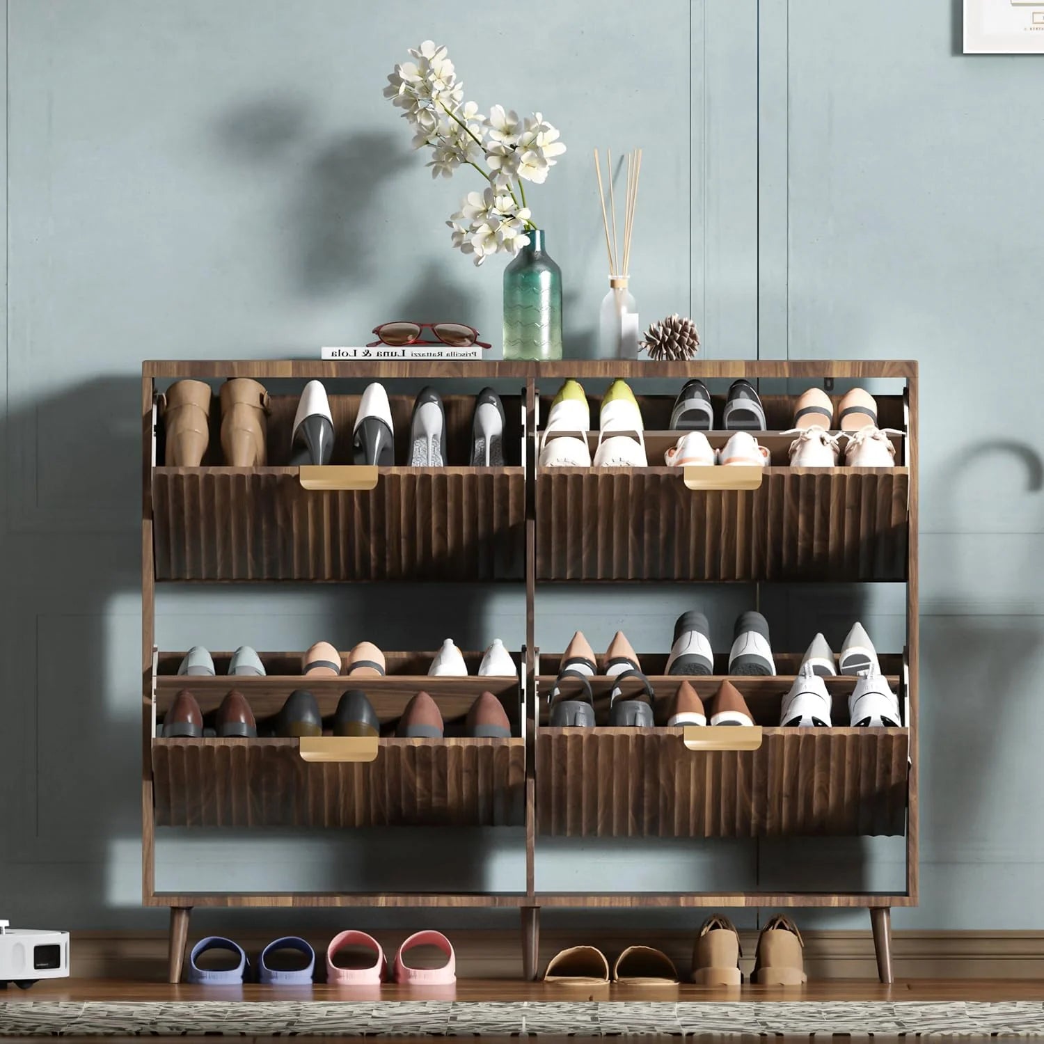 Shoe cabinet storage, modern independent storage cabinet entrance narrow shoe rack cabinet