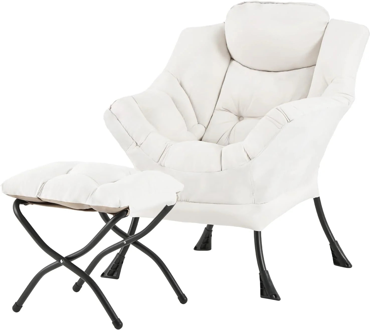 Welnow Lazy Chair with Ottoman, Modern Accent Chair with Armrests and a Side Pocket, Leisure Sofa Armchair, Reading Armchair with Footrest for Small Space, Dark Grey