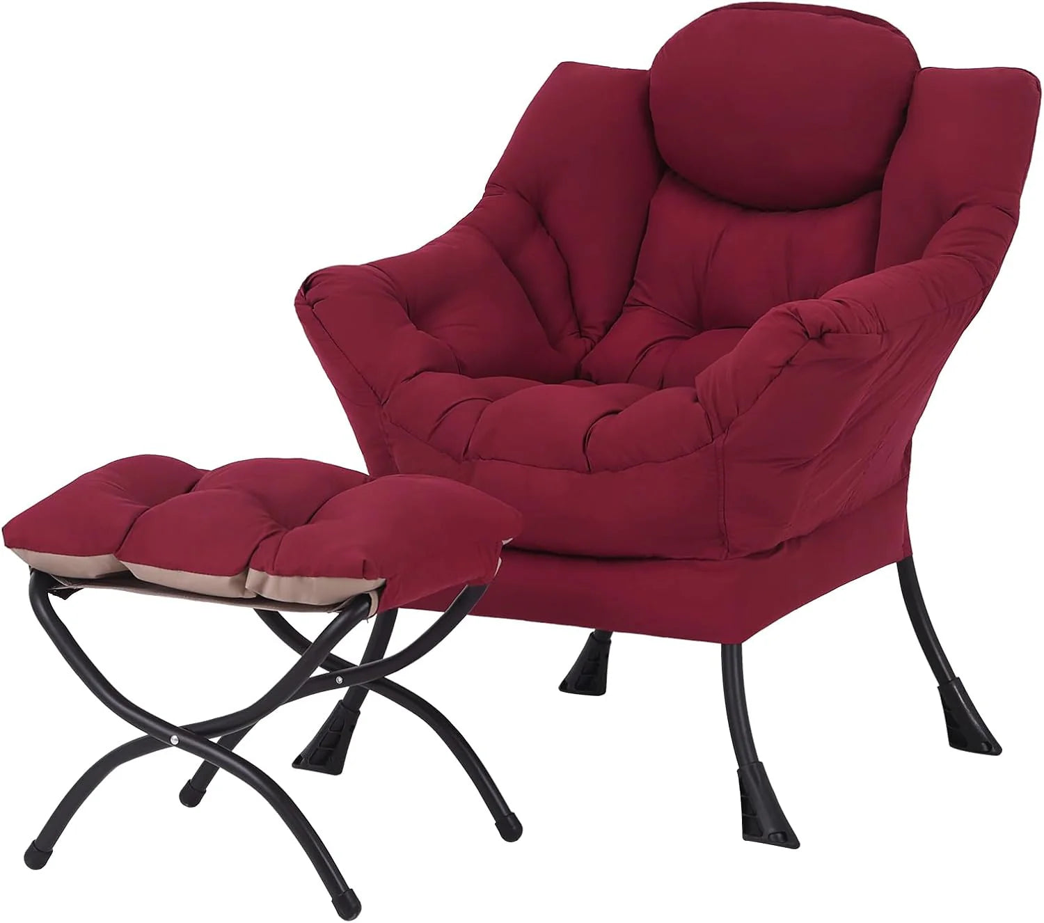 Welnow Lazy Chair with Ottoman, Modern Accent Chair with Armrests and a Side Pocket, Leisure Sofa Armchair, Reading Armchair with Footrest for Small Space, Dark Grey