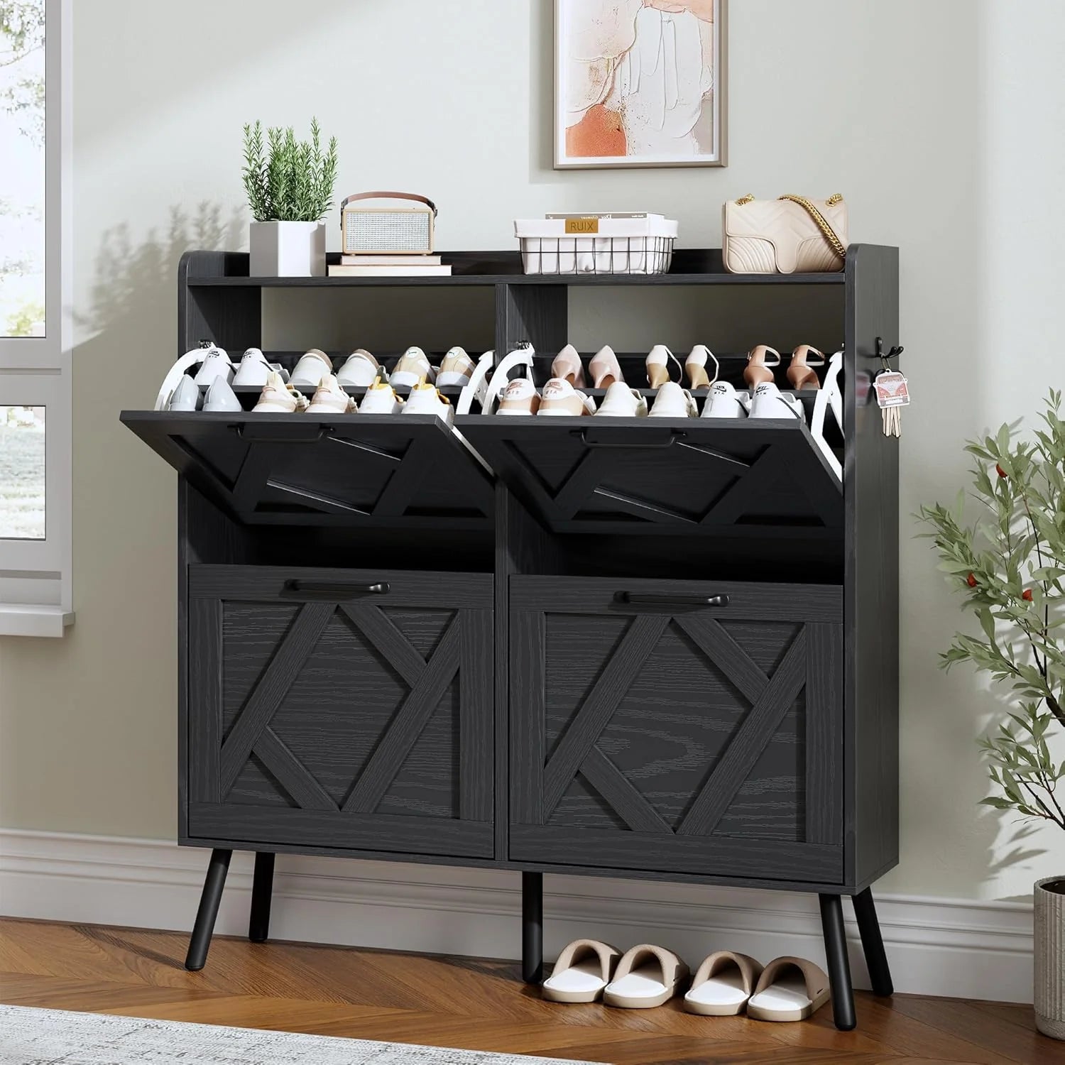 Nicetree Shoe Cabinet Freestanding Shoe Cabinet with 2 Reversible Drawers