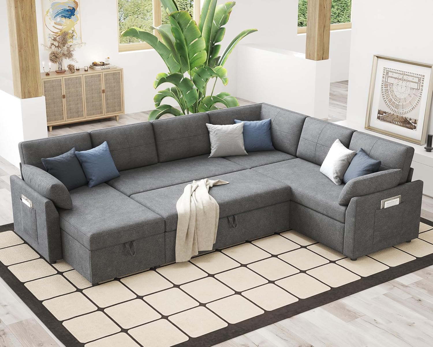 VanAcc Sofa Bed Sleeper Sofa with Storage Chaise 2 in 1 Pull Out Couch Living Room