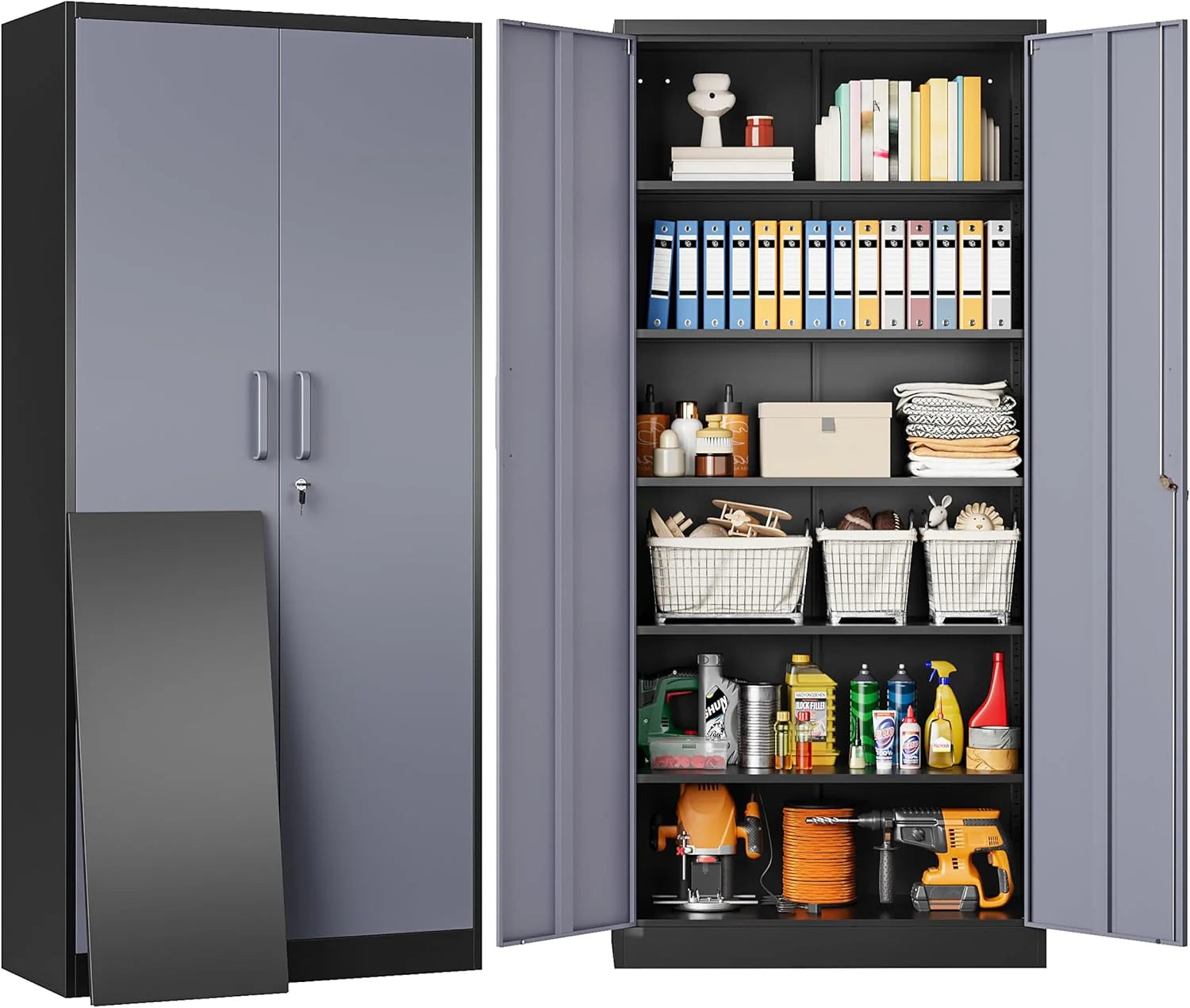 SISESOL Wide & Deep Metal Storage Cabinet with 2 Doors and 6 Shelves,72x36x18