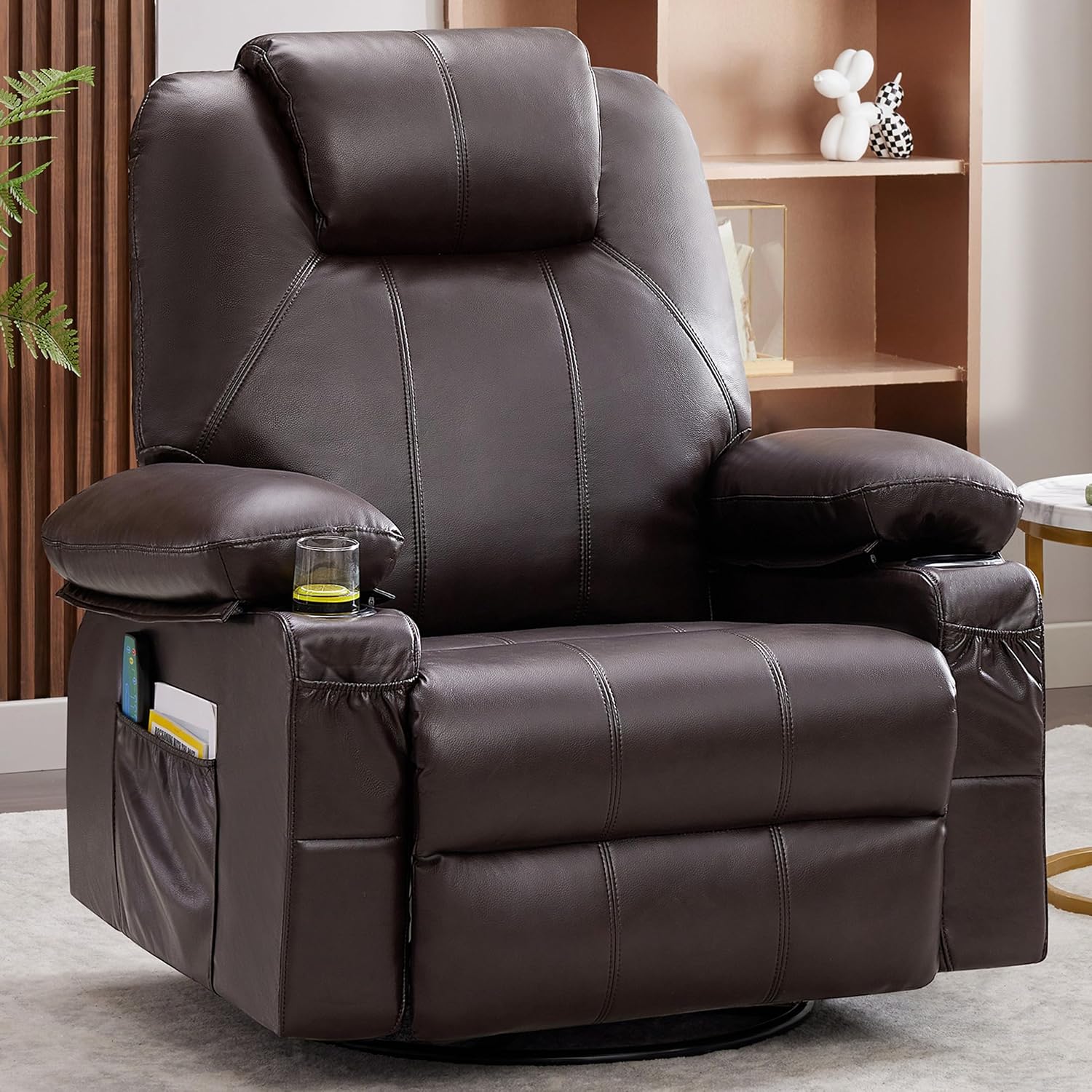 Large Swivel Rocking Recliner with Heating and Massage Function, 360 Degree Swivel Rocking Single Sofa