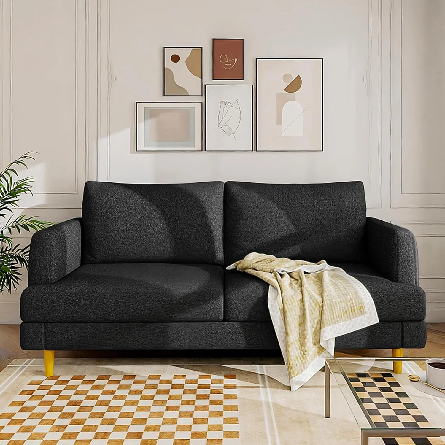 Loveseat Sofa Couch for Living Room with USB Type C Ports 70" Small Dark Gray Upholstered Couches