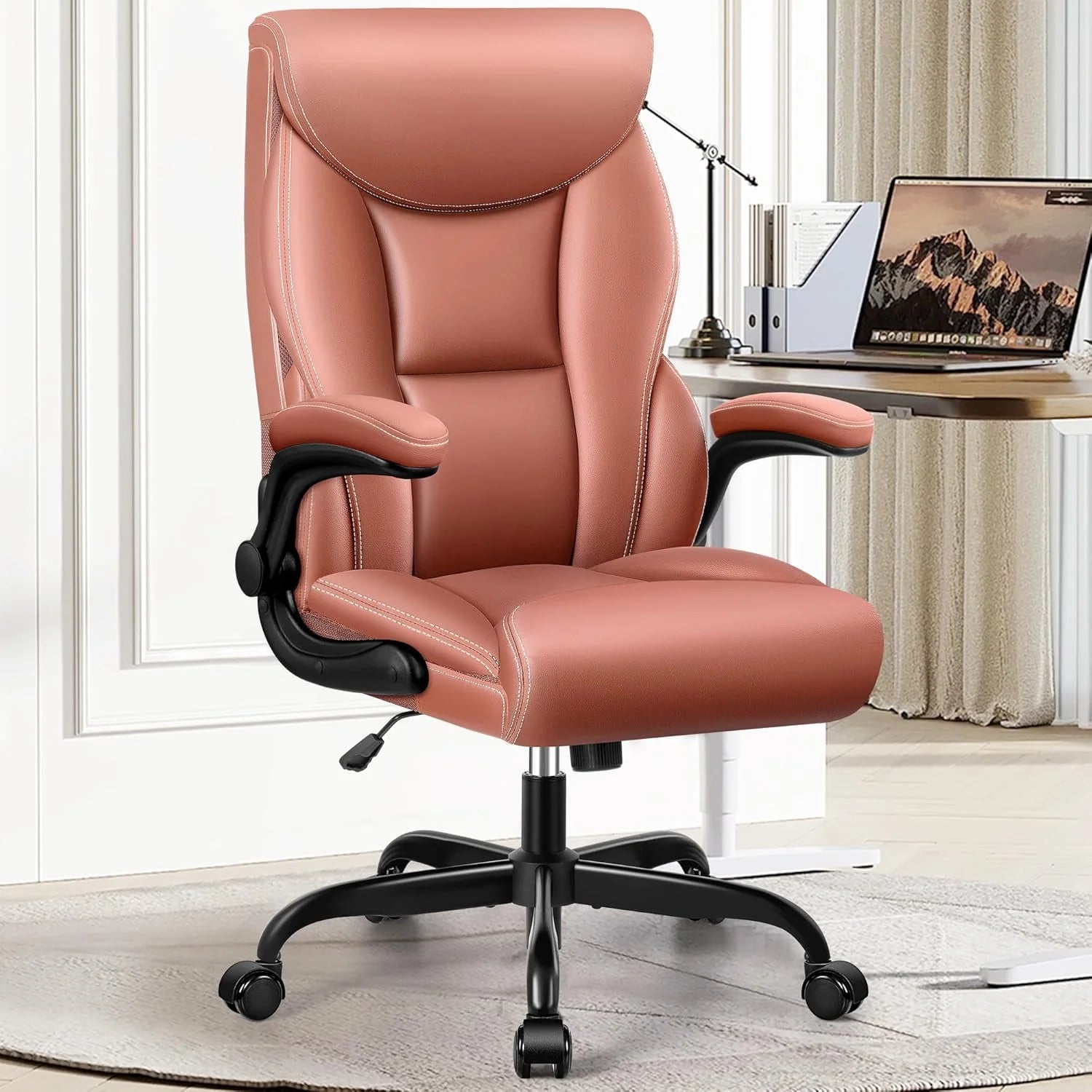 Office Chair Large High-Foot Computer Desk Chair, Breathable Leather Chair Lumbar Support Rotating Computer Chair