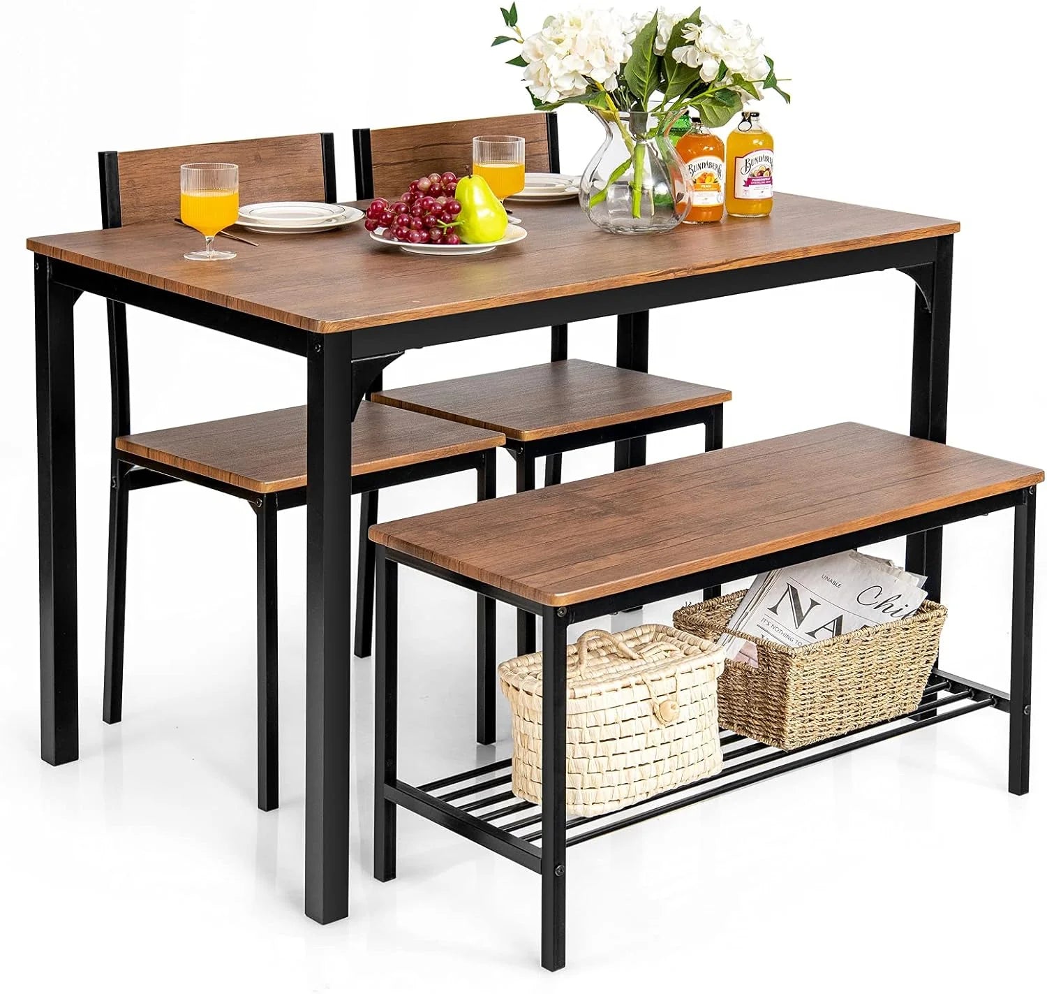 Giantex Dining Table Set for 4 43" Kitchen Table and Chairs Modern Functional Desk Set