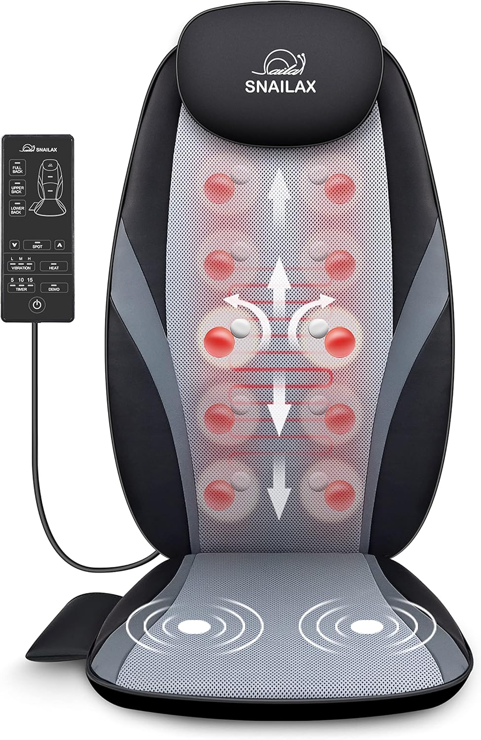 Snailax Shiatsu Massage Cushion with Heat Massage Chair Pad Kneading Back Massager for Home