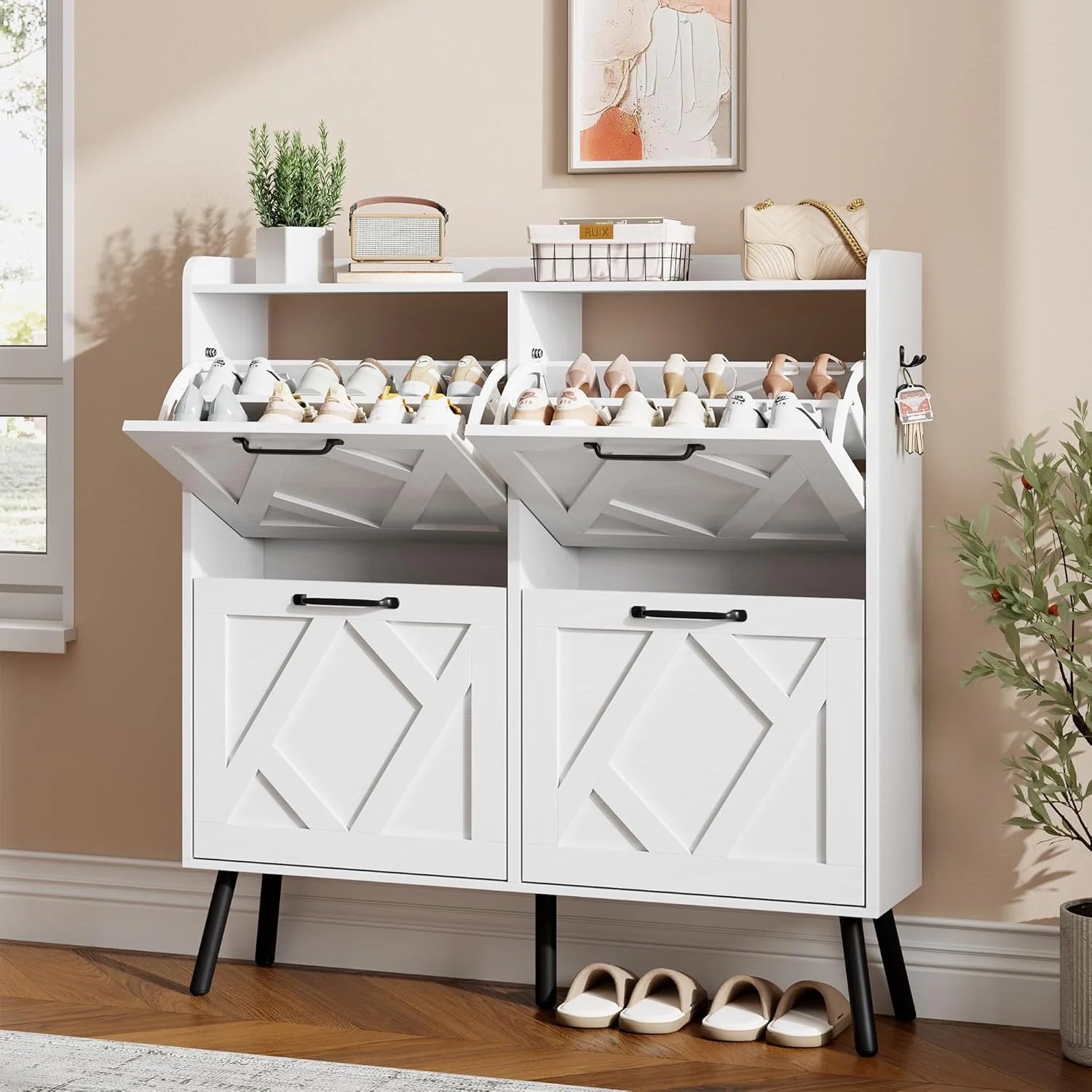 Nicetree Shoe Cabinet Freestanding Shoe Cabinet with 2 Reversible Drawers