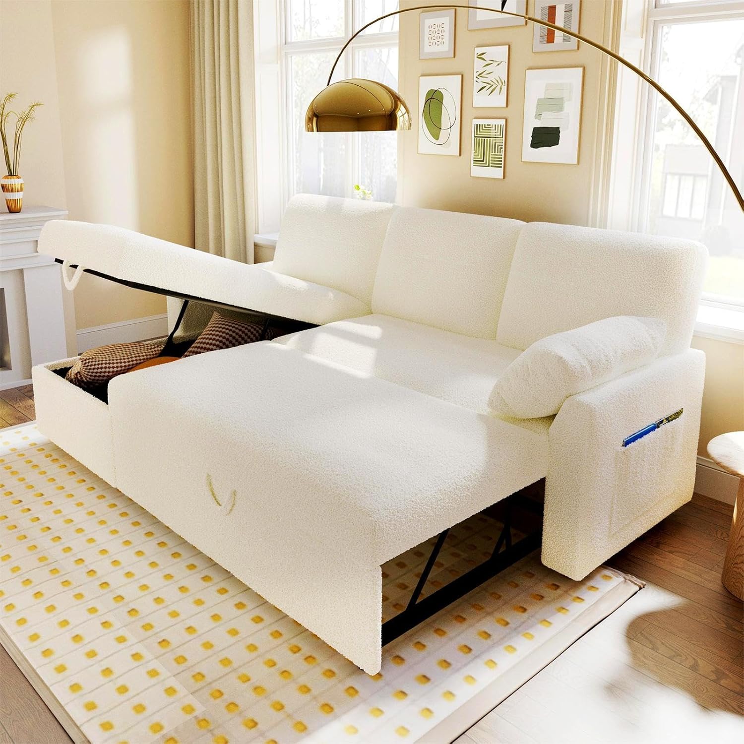 VanAcc Sofa Bed Sleeper Sofa with Storage Chaise 2 in 1 Pull Out Couch Living Room