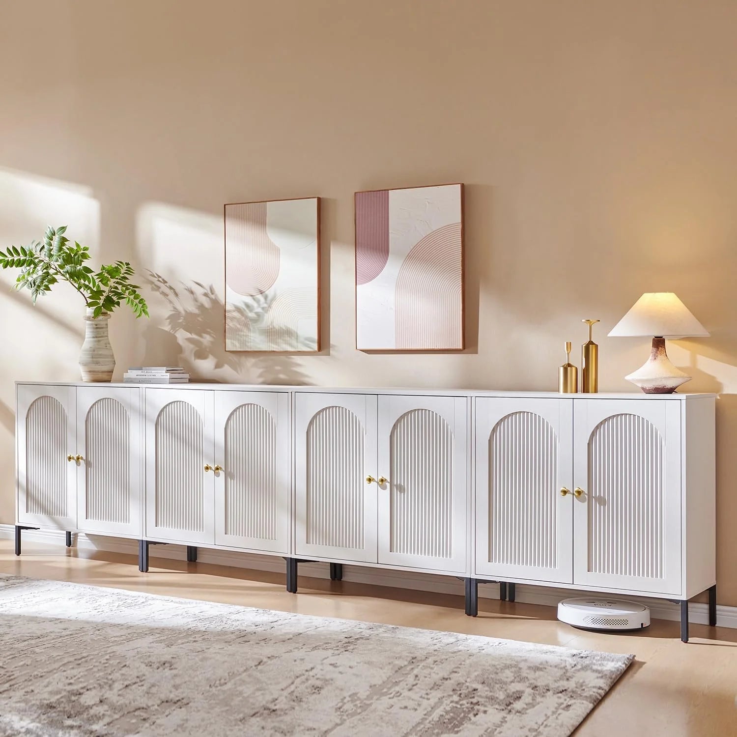 IFGET Modern Buffet Cabinet with Storage 92.63" W Fluted Arched Sideboard Cabinet