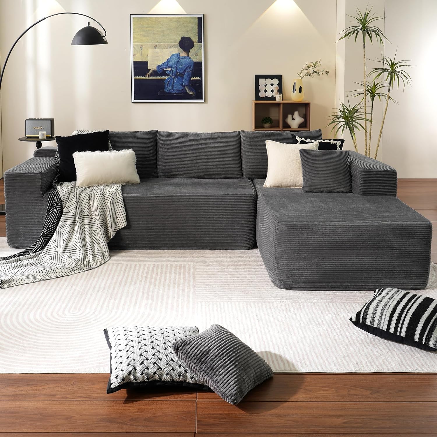 Ovios 104" Cloud Section Sofa L-shaped lounge chair, modern modular sofa