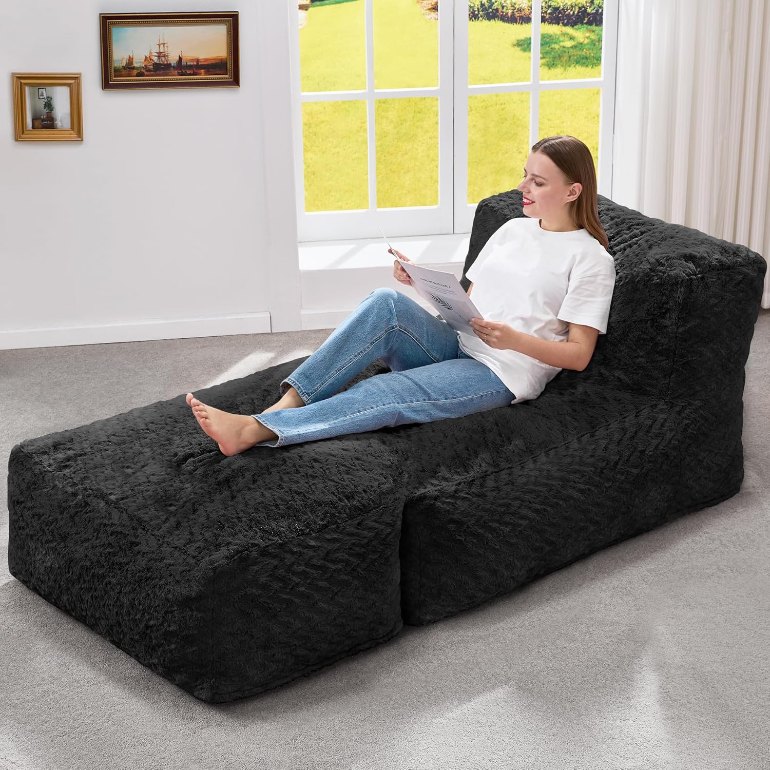 Hobestluk Big Bean Bag Lounger Chairs Large Beanbag Chair for Adults Bean Bag Sofa Memory Foam